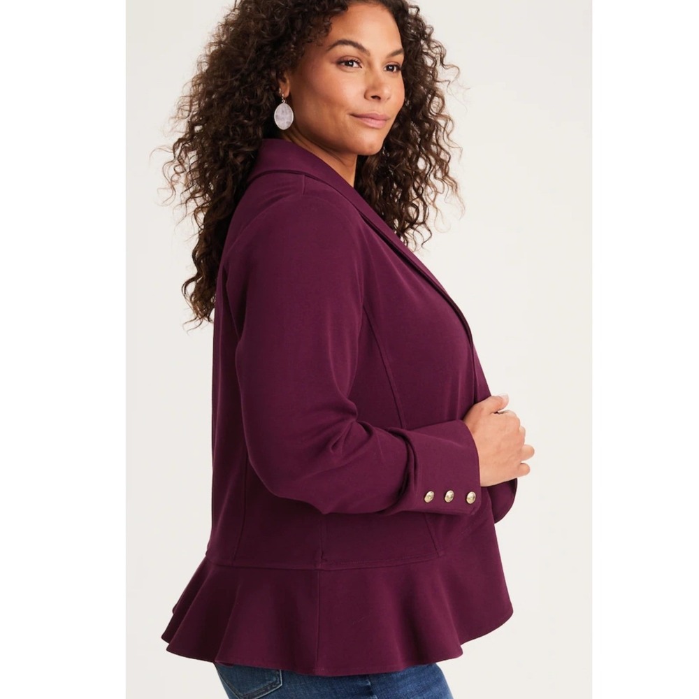 J. Jill Knit Flounced Hem Jacket 2X Purple Shawl Collar Open Front NEW Fall